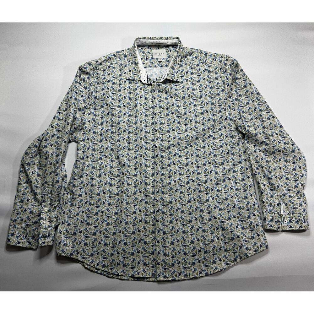 C-Lab NYC Men's Long Sleeve 4-Way Stretch Slim Fit Floral Dress Shirt - Size 2XL
